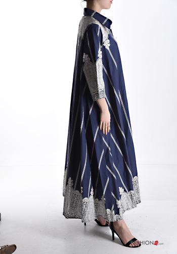 Abito in Cotone maxi con colletto Fantasia mista con bottoni maniche a tre quarti - ph 3