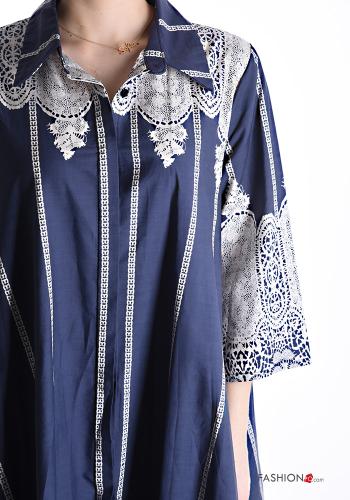 Abito in Cotone maxi con colletto Fantasia mista con bottoni maniche a tre quarti - ph 4
