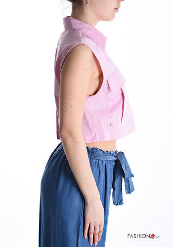 Camicia in Cotone corto senza maniche con colletto con bottoni con tasche - ph 3