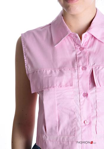 Camicia in Cotone corto senza maniche con colletto con bottoni con tasche - ph 4