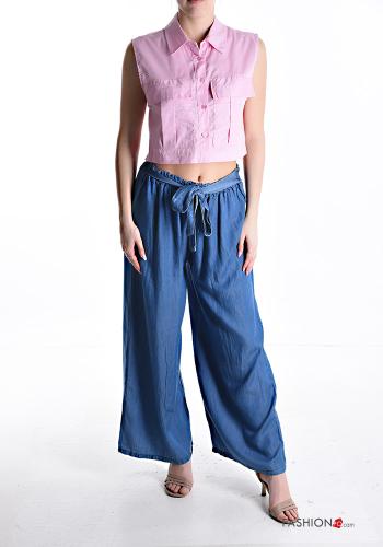 Camicia in Cotone corto senza maniche con colletto con bottoni con tasche - ph 5