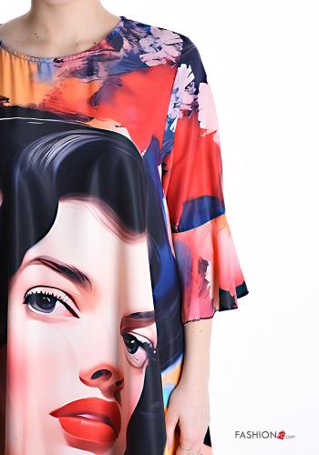 Abito girocollo oversize lungo Fantasia stampata maniche a tre quarti - ph 4