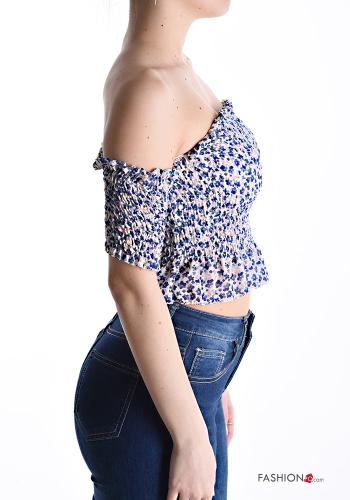 Floral short sleeve mini Top with elastic bardot neckline - ph 3
