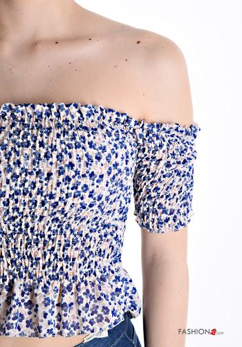 Floral short sleeve mini Top with elastic bardot neckline - ph 4