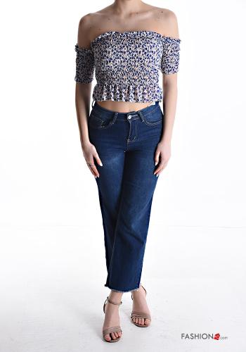 Floral short sleeve mini Top with elastic bardot neckline - ph 5