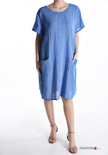 Streifenmuster Kleid aus Baumwolle mit Taschen