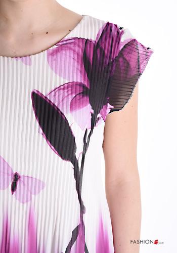 Floral chiffon ruffle sleeve short sleeve pleated Blouse with lining - ph 4