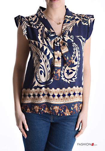 Blusa maniche corte maniche volant con fiocco scollo a V - ph 1