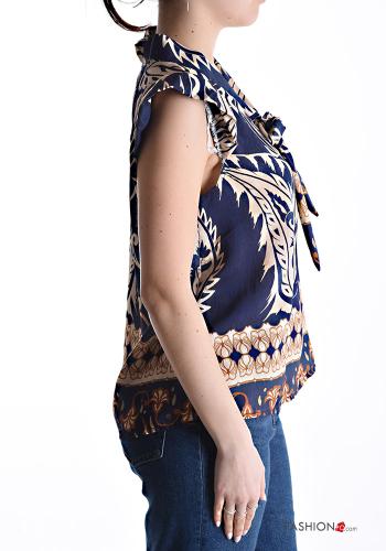Blusa maniche corte maniche volant con fiocco scollo a V - ph 3