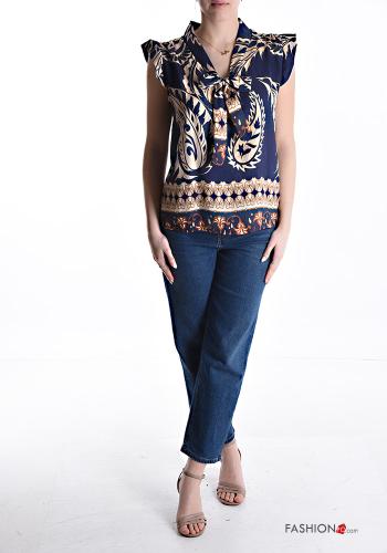 Blusa maniche corte maniche volant con fiocco scollo a V - ph 5