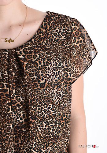 Animal print short sleeve crew neck ruffle sleeve Blouse - ph 4