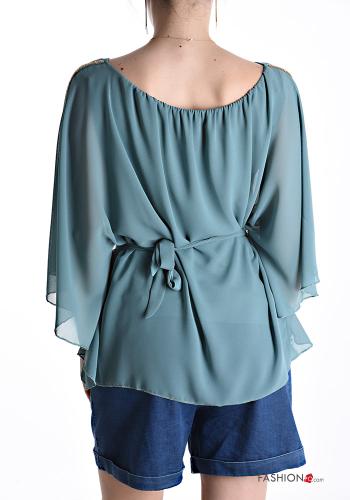chiffon Bluse mit Strasssteinen mit stoffgürtel mit Futter - ph 2