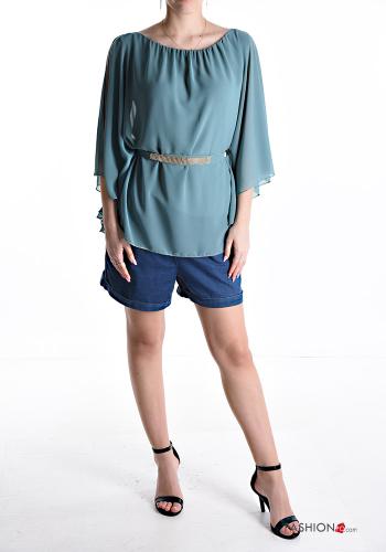 chiffon Bluse mit Strasssteinen mit stoffgürtel mit Futter - ph 5