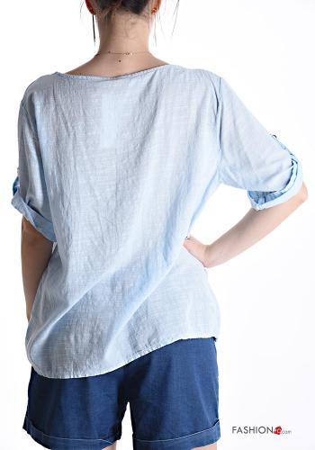 Blusa in Cotone maniche corte girocollo con bottoni in pizzo sangallo - ph 2