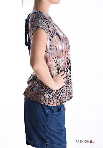 Blusa maniche corte girocollo Fantasia animalier con fiocco - ph 3