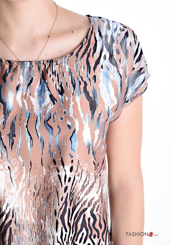 Blusa maniche corte girocollo Fantasia animalier con fiocco - ph 4