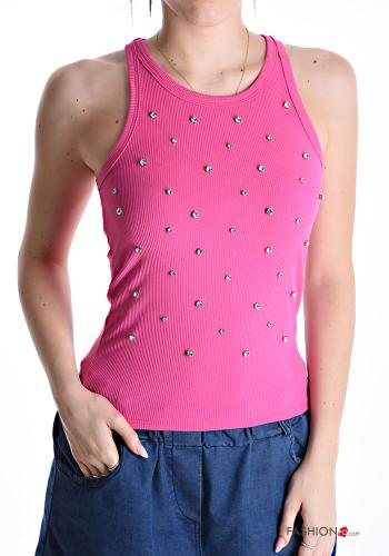 Canotta costine girocollo con strass - ph 1
