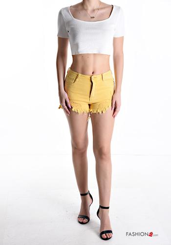 Pantaloncino Short in Cotone Fantasia ricamata con tasche con bottoni con zip - ph 5