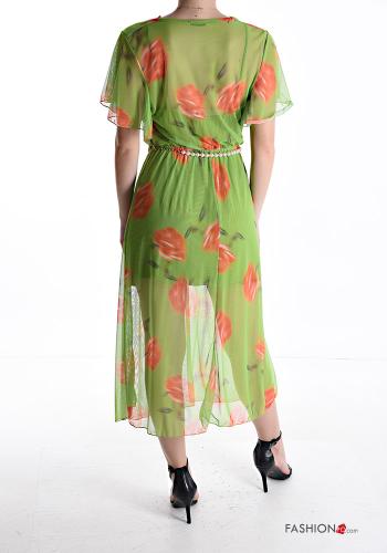 Abito in Cotone maniche volant maniche corte chiffon Fantasia floreale con fodera con cintura con perle - ph 2