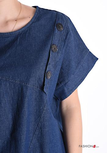 short sleeve crew neck denim Cotton Blouse with buttons - ph 4