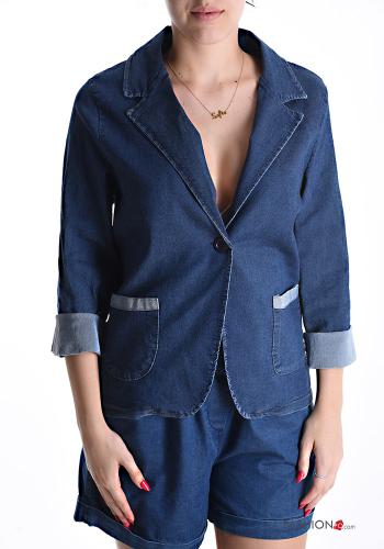 Chaqueta de Algodón tela vaquera manga larga con bolsillos con botones escote profundo