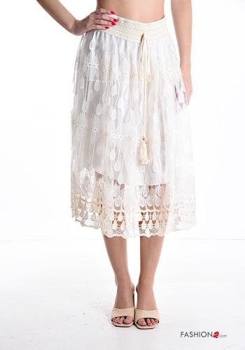 Embroidered tulle midi lace trim Skirt with lining with elastic - ph 1