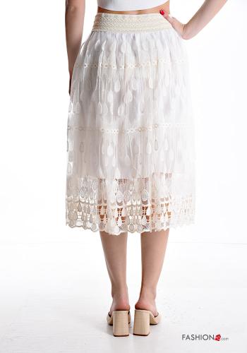 Embroidered tulle midi lace trim Skirt with lining with elastic - ph 2
