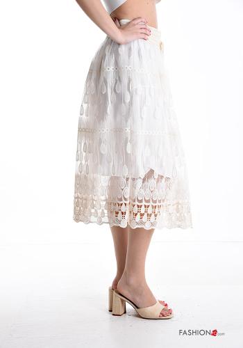 Embroidered tulle midi lace trim Skirt with lining with elastic - ph 3
