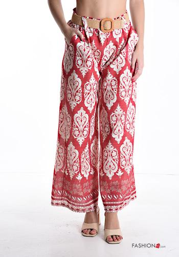 Pantalone in Lino wide leg Fantasia batik con elastico con cintura con tasche - ph 1