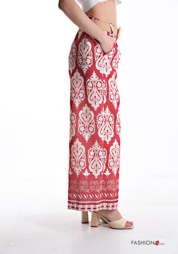 Pantalone in Lino wide leg Fantasia batik con elastico con cintura con tasche - ph 3