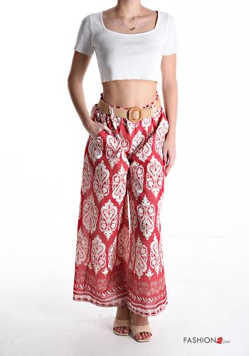 Pantalone in Lino wide leg Fantasia batik con elastico con cintura con tasche - ph 5