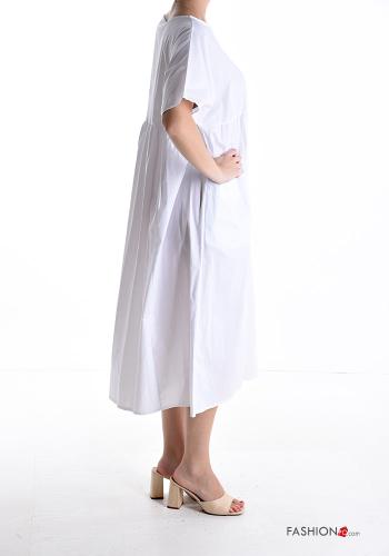 short sleeve crew neck Cotton Dress with pockets - ph 3