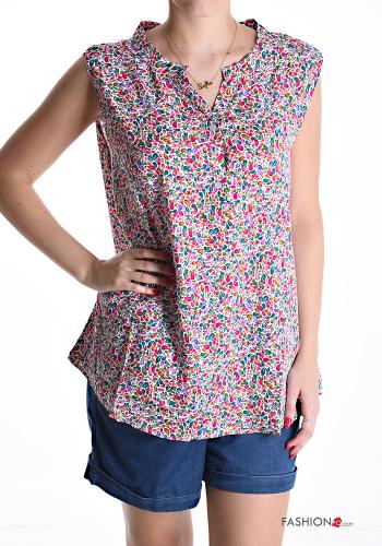 Floral sleeveless Cotton Top with buttons - ph 1