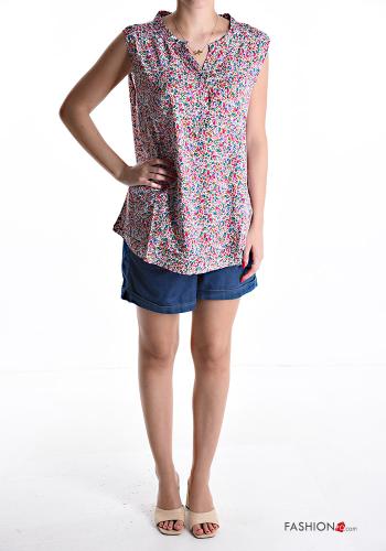 Floral sleeveless Cotton Top with buttons - ph 5