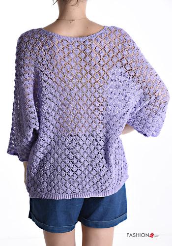 Maglione in Cotone maniche lunghe Fantasia ricamata scollo a V - ph 2