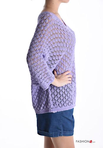 Maglione in Cotone maniche lunghe Fantasia ricamata scollo a V - ph 3