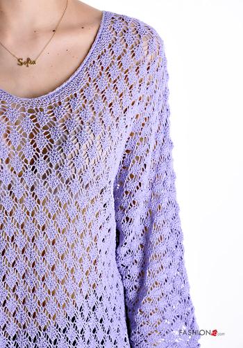 Maglione in Cotone maniche lunghe Fantasia ricamata scollo a V - ph 4