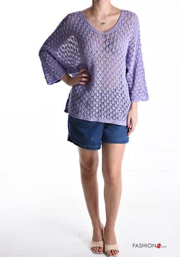 Maglione in Cotone maniche lunghe Fantasia ricamata scollo a V - ph 5