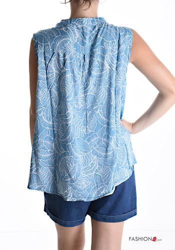 Blumenmuster ärmellos Bluse aus Baumwolle mit Knöpfen - ph 2
