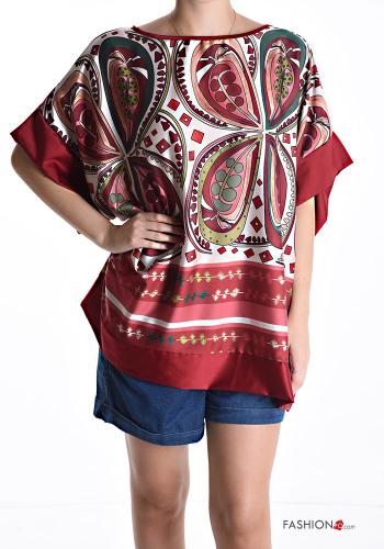 Blusa cetim manga curta gola redonda Padrão misto - ph 1