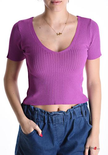 Ribbed mini short sleeve Top with v-neck - ph 1