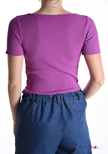 Ribbed mini short sleeve Top with v-neck - ph 2