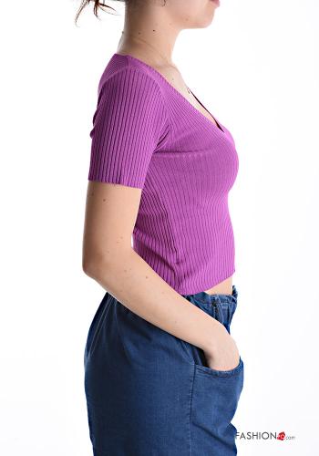 Ribbed mini short sleeve Top with v-neck - ph 3