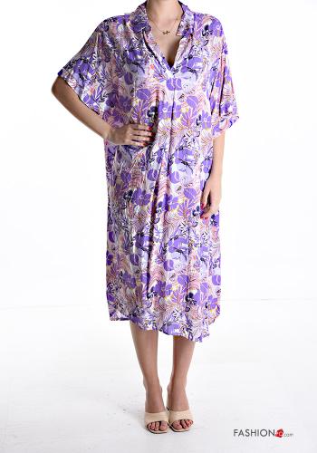 Floral short sleeve with collar oversized Dress with v-neck - ph 1
