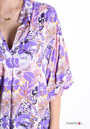 Floral short sleeve with collar oversized Dress with v-neck - ph 4