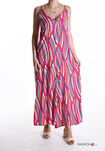 Jumpsuit senza maniche scollato sulla schiena lungo wide leg Fantasia optical scollo a V - ph 1