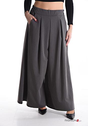Streifenmuster wide leg Hose aus Baumwolle mit Taschen mit gummizug - ph 1