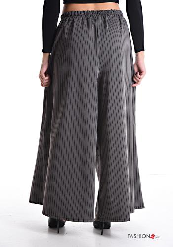 Streifenmuster wide leg Hose aus Baumwolle mit Taschen mit gummizug - ph 2