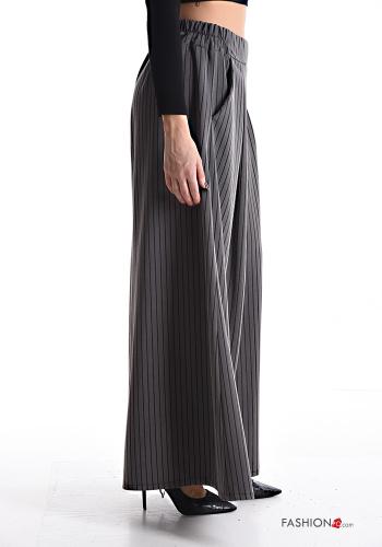 Streifenmuster wide leg Hose aus Baumwolle mit Taschen mit gummizug - ph 3