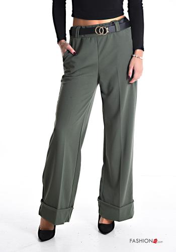 wide leg Trousers with belt with elastic with pockets